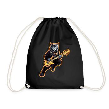 Musiker Katze Rocker Gitarre Instrumente Liebe - Turnbeutel - Schwarz - Vorne