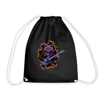 Katze spielt Akustikgitarre Instrumente Rockband - Turnbeutel - Schwarz - Vorne