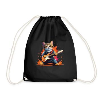 Chat De Dessin Animé Joue Des Instruments De Guitare Rock Mignon - Sac de sport léger - noir - Devant