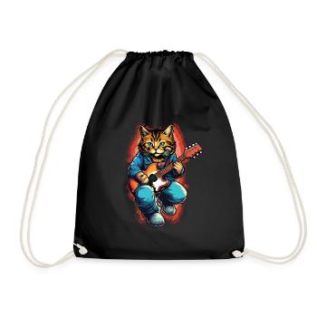 Kawaii Katze Spielt Gitarre Instrumente Rock Niedlich - Turnbeutel - Schwarz - Vorne
