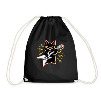 Heavy MEtal Katze Spielt Gitarre Instrumente Rock Niedlich - Turnbeutel - Schwarz - Vorne