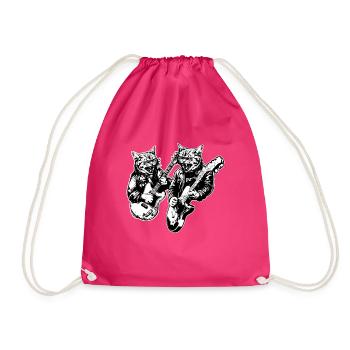 Zwei Katzen Spielt Gitarreninstrumente Rock Niedlich - Turnbeutel - Fuchsia - Vorne