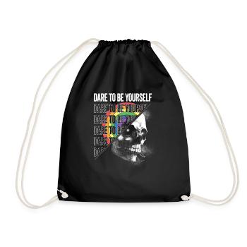 Skull Proud Ally LGBTQ Pride Lesbian Gay Dare to - Drawstring Bag - black - Front