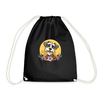 Schnauzer Wild Flowers Floral Moon - Drawstring Bag - black - Front