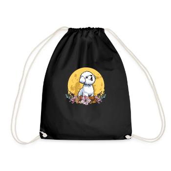 Bichon Frize Wild Floral Moon - Drawstring Bag - black - Front