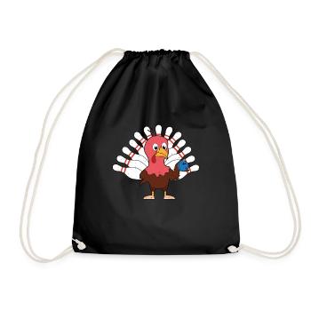 Cute Turkey Thanksgiving Turkey Bowling - Drawstring Bag - black - Front