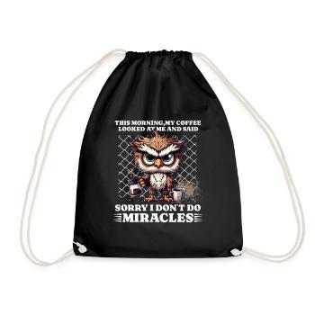 Morning grouch coffee funny saying owl - Drawstring Bag - black - Front
