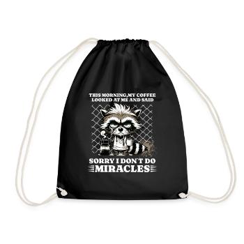 Morning grouch coffee funny saying racoon - Drawstring Bag - black - Front