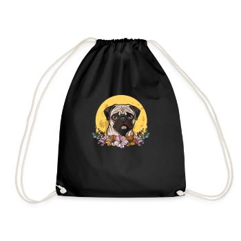 Pug Dog Wild Floral Moon - Drawstring Bag - black - Front