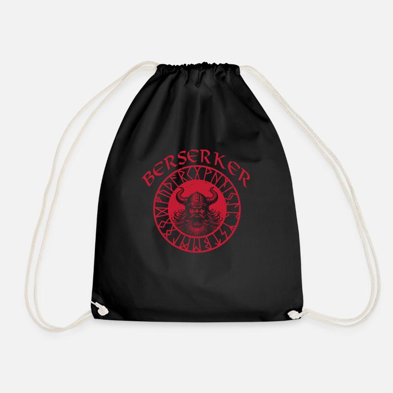 Berserker Viking Vikings Nordic Scandinavian Norge - Drawstring Bag - black