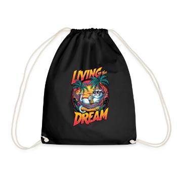 Cat with a beer at the beach - humor - Drawstring Bag - black - Front