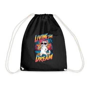 Cat with a beer at the beach - humor - Drawstring Bag - black - Front
