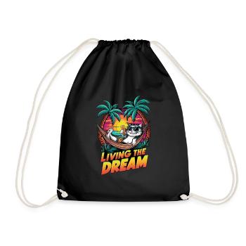 Cat with a beer at the beach - humor - Drawstring Bag - black - Front