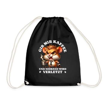 Morning grouch Give me coffee funny hamster - Drawstring Bag - black - Front