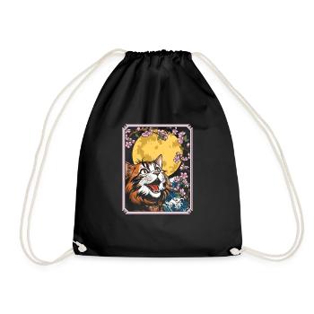 Katze Japan Cherry Blossom Moon - Turnbeutel - Schwarz - Vorne