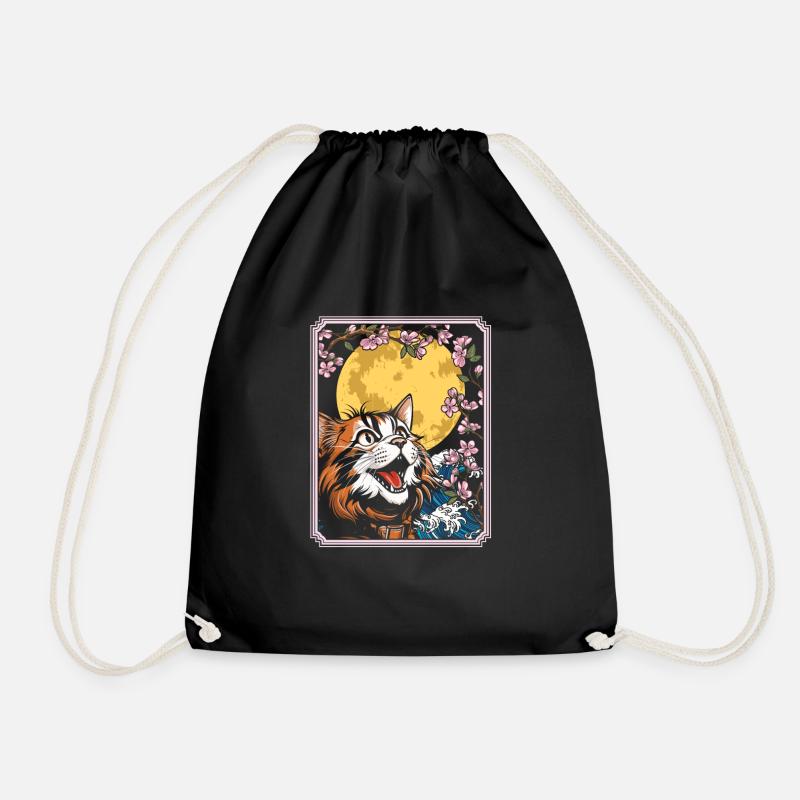Katze Japan Cherry Blossom Moon - Turnbeutel - Schwarz