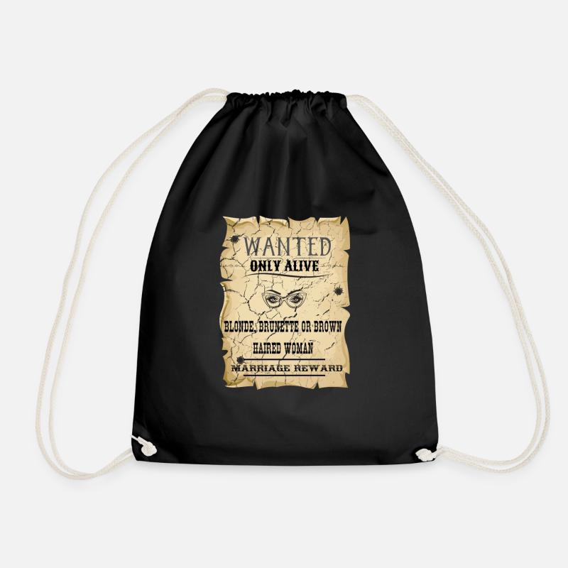 Wanted Woman Portrait Ink Design - Drawstring Bag - black