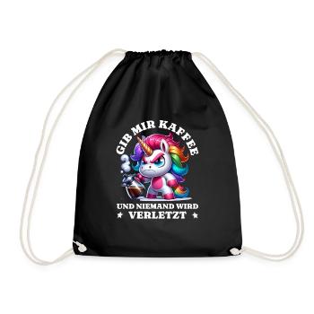 Morning grouch Give me coffee funny unicorn - Drawstring Bag - black - Front