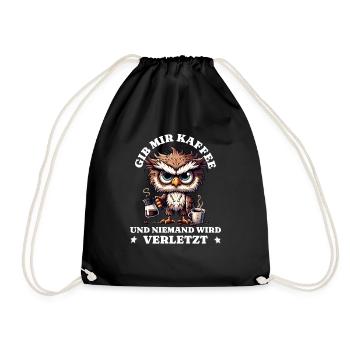 Morning grouch Give me coffee funny owl - Drawstring Bag - black - Front