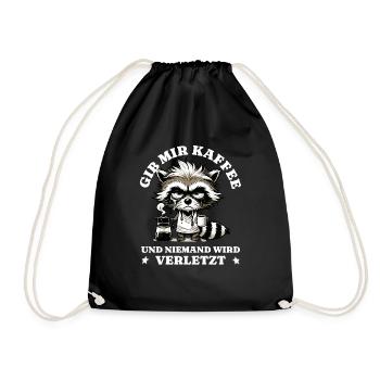 Morning grouch Give me coffee funny raccoon - Drawstring Bag - black - Front