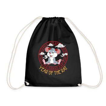 Year Of The Rat Cute Chinese Kawaii Chinese - Drawstring Bag - black - Front