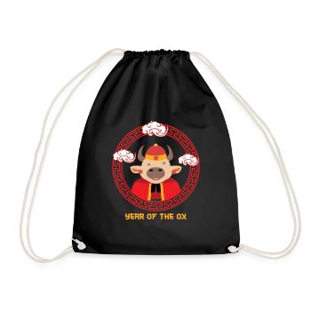 Jahr Des Ochsen Niedliches Chinesisches Kawaii Chinesisches Jahr - Turnbeutel - Schwarz - Vorne