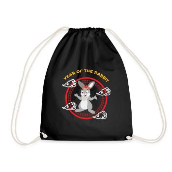 Year Of Rabbit Cute Kawaii Chinese New Year - Drawstring Bag - black - Front