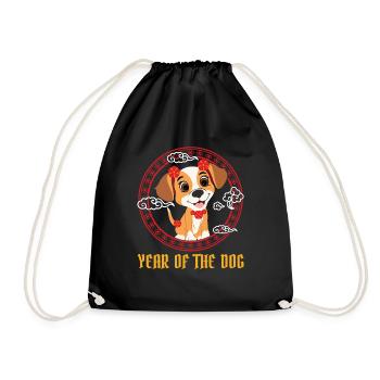 Year Of The Dog Cute Kawaii Chinese New Year - Drawstring Bag - black - Front