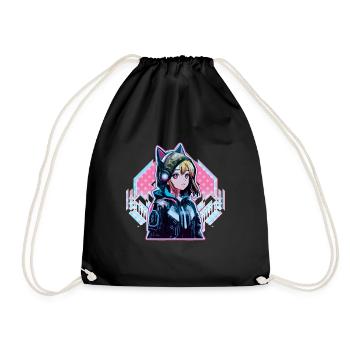 Anime Vaporwave Hard Techno Dark Tekno - Drawstring Bag - black - Front