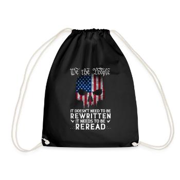 Patriot Skull US Flag USA Constitution Needs To - Drawstring Bag - black - Front