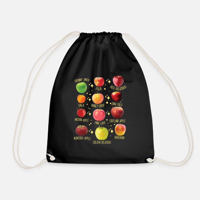 Apfelsorten, verschiedene Äpfel, Obst - Turnbeutel - Schwarz