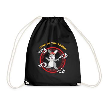 Year Of Rabbit Cute Kawaii Chinese New Year - Drawstring Bag - black - Front