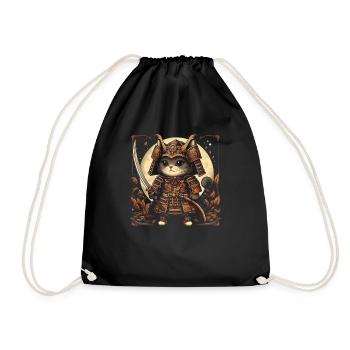 Japanische Samurai -Katzenkrieger Retro Ninja - Turnbeutel - Schwarz - Vorne