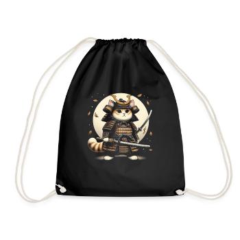 Japanische Samurai -Katzenkrieger Retro Ninja - Turnbeutel - Schwarz - Vorne