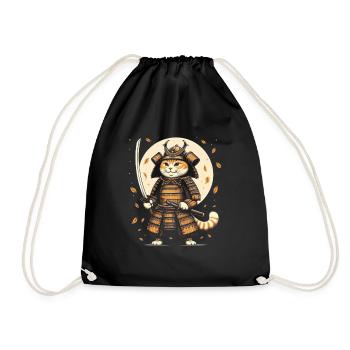 Japanese Samurai Cat Warrior Retro Ninja - Drawstring Bag - black - Front