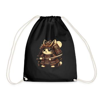 Japanese Samurai Cat Warrior Retro Ninja - Drawstring Bag - black - Front
