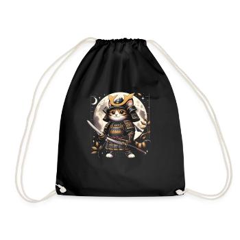 Japanische Samurai -Katzenkrieger Retro Ninja - Turnbeutel - Schwarz - Vorne