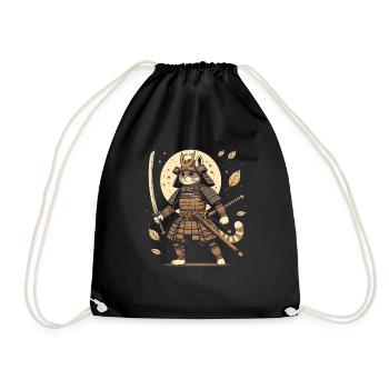 Japanische Samurai -Katzenkrieger Retro Ninja - Turnbeutel - Schwarz - Vorne