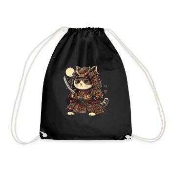 Japanese Samurai Cat Warrior Retro Ninja - Drawstring Bag - black - Front