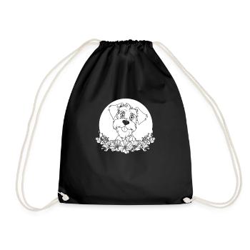 Schnauzer Wild Flowers Floral Moon - Drawstring Bag - black - Front