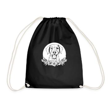 Irish Wolfhound Wild Flowers Floral Moon - Drawstring Bag - black - Front