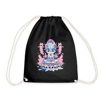 Cute Cat Ouija Kawaii Occult Satanic Pastel Gothic - Drawstring Bag - black - Front