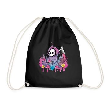 Grim Skelett Kawaii Okkult Satanisch Pastell Gothic - Turnbeutel - Schwarz - Vorne