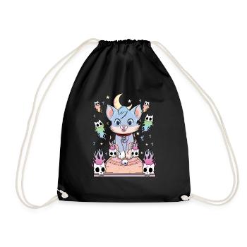 Ouija Cat Kawaii Occult Satanic Pastel Gothic - Drawstring Bag - black - Front