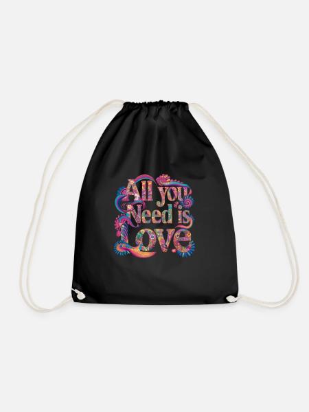 Alles, was Sie brauchen, ist Liebe Hippie Blume Retro 60er 70er Jahre - Turnbeutel - Schwarz