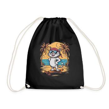 Skate Cat - Cute and Cool Kitten - Drawstring Bag - black - Front