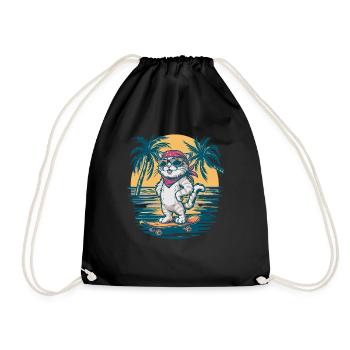 Skate Cat - Cute and Cool Kitten - Drawstring Bag - black - Front
