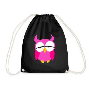 Pink Girl Owl Cartoon Nocturnal Predator Birds - Drawstring Bag - black - Front