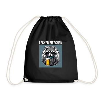 Waschbär mit Bier Lecker Bierchen Bier Meme - Turnbeutel - Schwarz - Vorne
