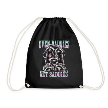 Even Baddies Get Saddies Graphic Raccoon Funny - Drawstring Bag - black - Front